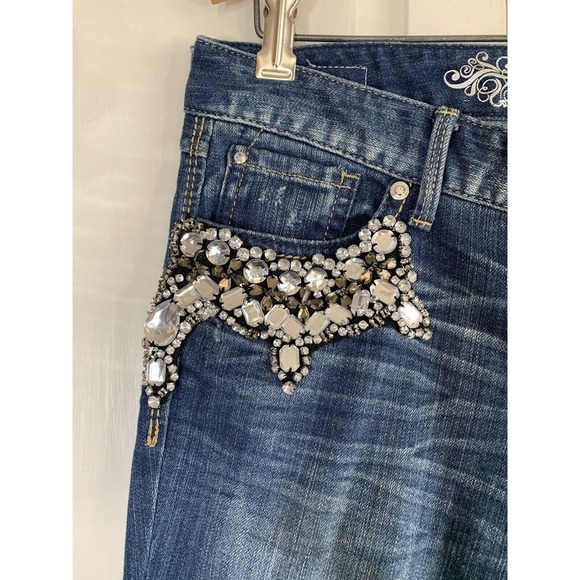 Express Zelda Jeans Women’s 8 Blue Denim Slim Fit Ultra Low Rise Distressed READ - Picture 2 of 16